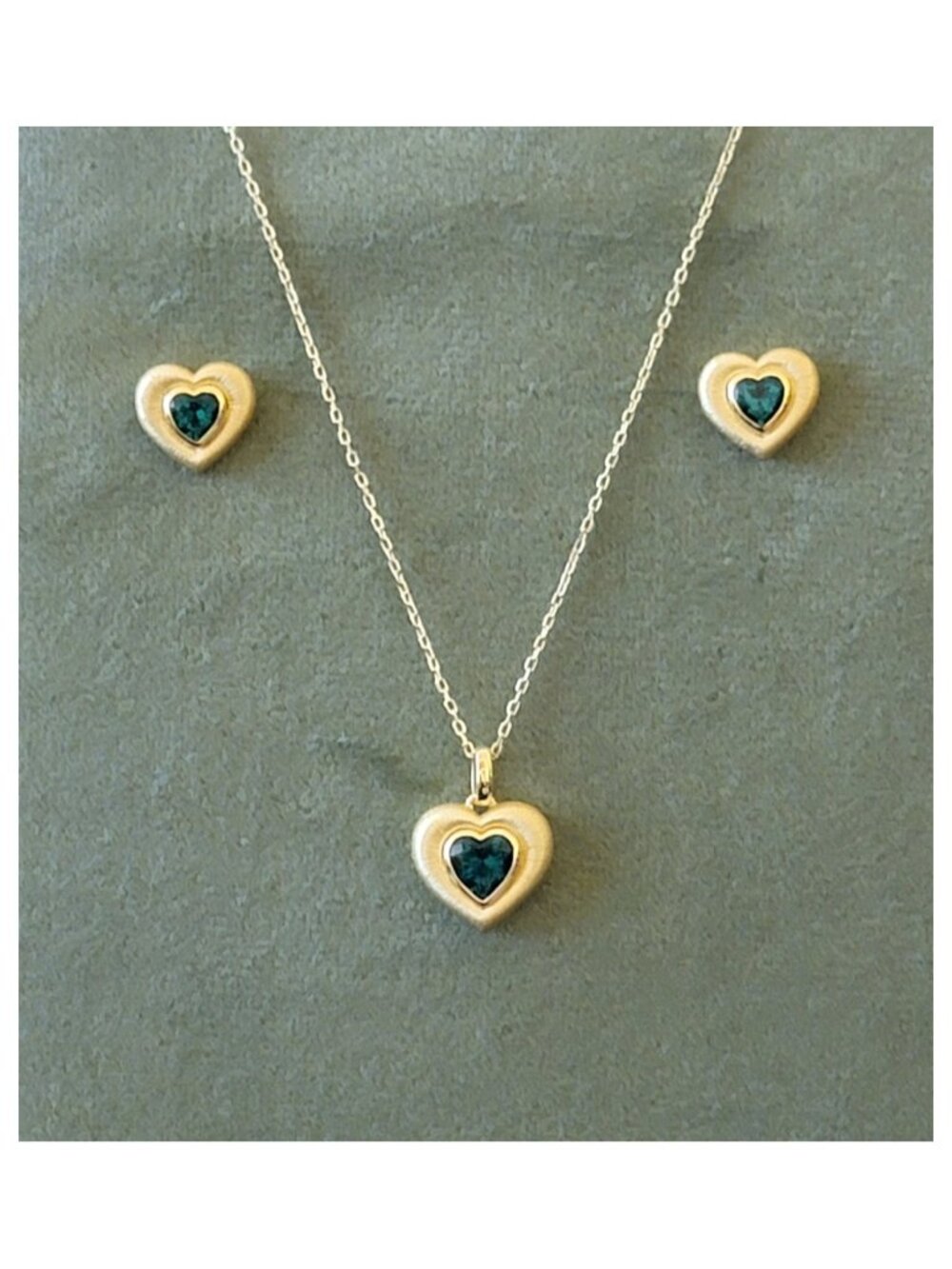 LEONIDS 14K Gold Plated 925 Silver Emerald Heart Set Necklace Earrings NWT